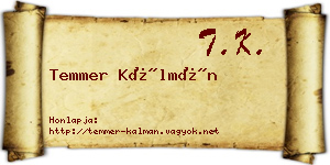Temmer Kálmán névjegykártya